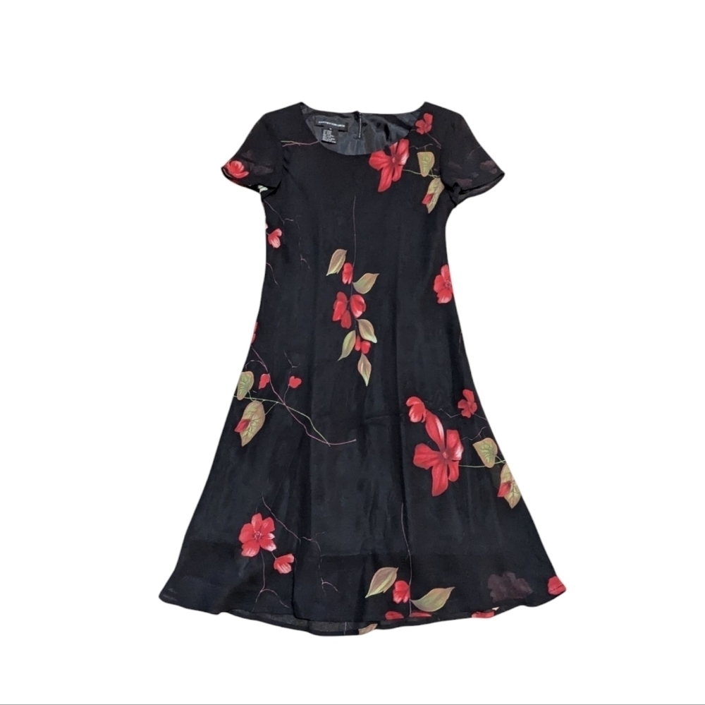 Vintage Jones New York 90s Black Red Oversized Flower Print Maximalism 8 Sheer